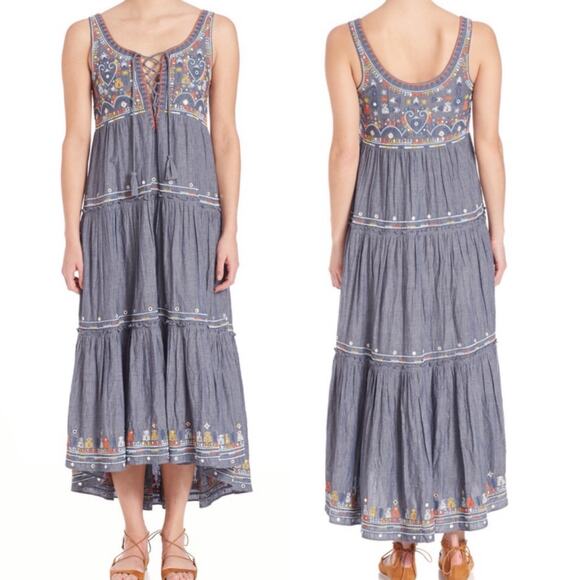Calypso St. Barth Jimena Embroidered Tiered Maxi Dress XS Boho Vacation Tassel - Picture 1 of 13